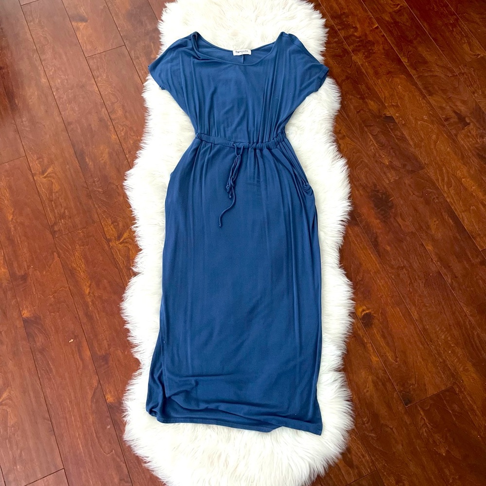 Blue Drawstring Maxi Dress
